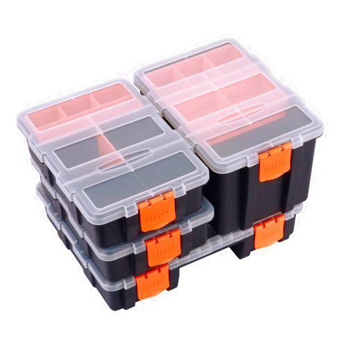 MIXPOWER 4 Piece Set Toolbox Hardware & Parts Organizers, Versatile and Durable Storage, Customizable Removable Plastic Dividers, storage and carry, Black/Orange