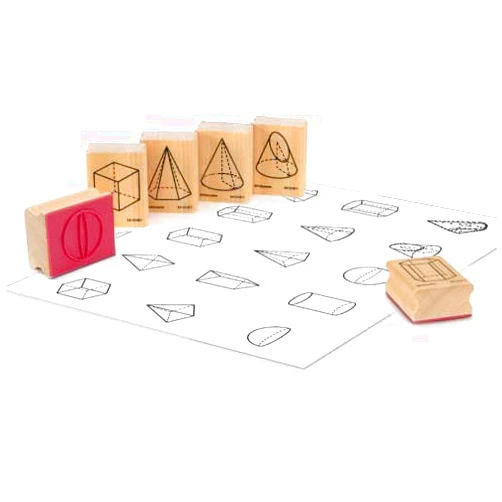 EAI Education Wooden 3D GeoModel Geometric Shape Stamps: Set of 15