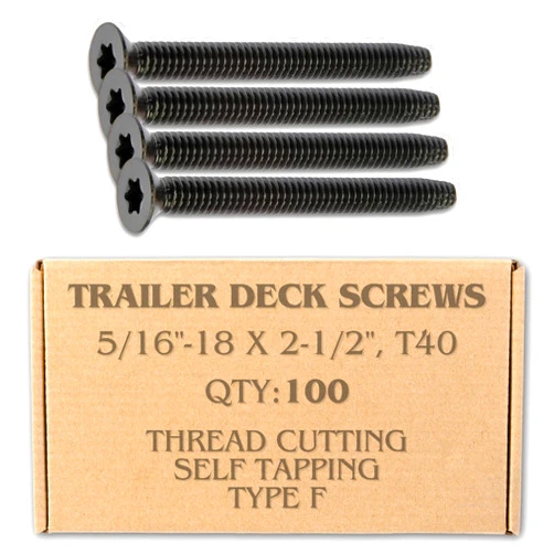 Hales Yeah! 100pcs Trailer Deck Screws Self Tapping 2-1/2 in, 5/16-18 Thread, Flathead T40 Torx Wood to Metal Self Tapping Deck Screws for a Trailer