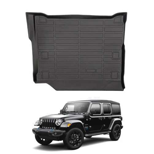 COSLAKE Cargo Mat for Jeep Wrangler 4XE 2021-2024, All-Weather Cargo Liner for 2024 Jeep Wrangler 4XE Accessories, Custom-Made Waterproof Rear Trunk Liner, Floor Mats for Wrangler 4XE (with Subwoofer)