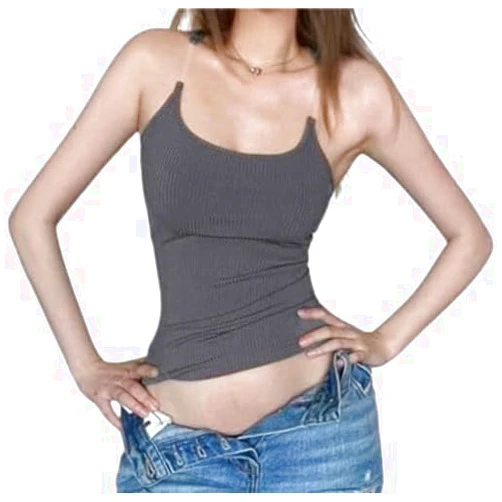 IDEWO Summer Aesthetic Spaghetti Strap Invisible Strap Tank Tops Sexy Y2k Top Slim Fit Bodycon Halter Top (Grey-Dark,L,Large)