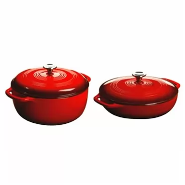 Lodge 7.5 Quart Dutch Oven. XL Red Enamel Dutch Oven (Island Spice Red) & 3.6 Quart Cast Iron Casserole Pan. Red Enamel Cast Iron Casserole Dish with Dual Handles and Lid (Island Spice Red)