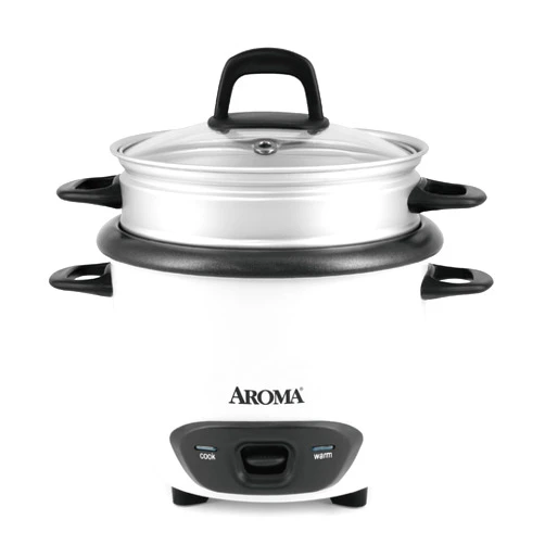 Aroma Housewares 6-Cup (Cooked) (3-Cup Uncooked) Pot Style Rice Cooker and Food Steamer (ARC-743-1NG), White