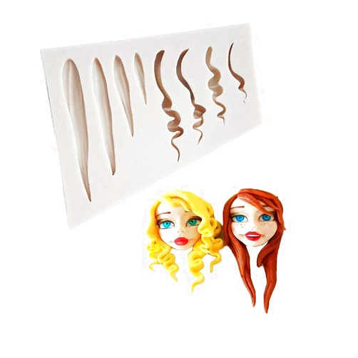 Fewo Girl Doll Hair Silicone Clay Mold Woman Hair Fondant Mould Cake Decorating Tools Gumpaste Polymer Clay Crafting