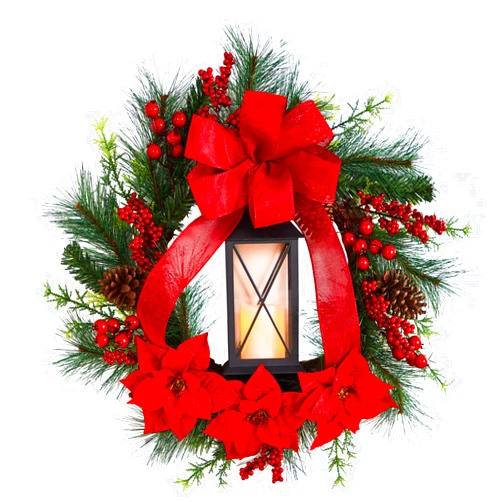 Nearly Natural 28in. Poinsettia and Berry Holiday Lantern Christmas Wreath with LED Candle,Red