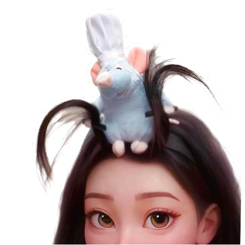NLIEOPDA Women Cute Mouse Cartoon Animal Remy Ratatouille Plush Toy Headbands Cosplay Props Halloween Costume Headwear1 Black