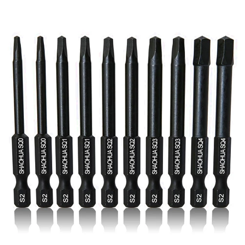 SHAOHUA 10-Pack Square Drive Bits, SQ0/1/2/3/4 Square Bit Set, 2.36