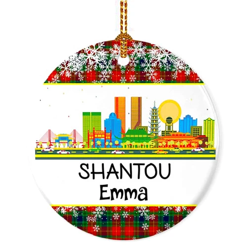 Padovo Personalized Shantou City Ornament for Christmas Tree Decorations Keepsake Gift for National Day Xmas Home Decor Custom Round 3 Inch Ceramic Ornaments Souvenir Gifts for Family Friends