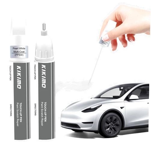 KIKIMO for Tesla Touch Up Paint(Pearl White Multi-Coat(PPSW)), Car Paint Repair Kit for Tesla Model Y/3/S/X, 2 In 1 Scratches Repair with Pen Tip and Brush, Color-Matched for Quick & Easy Fix