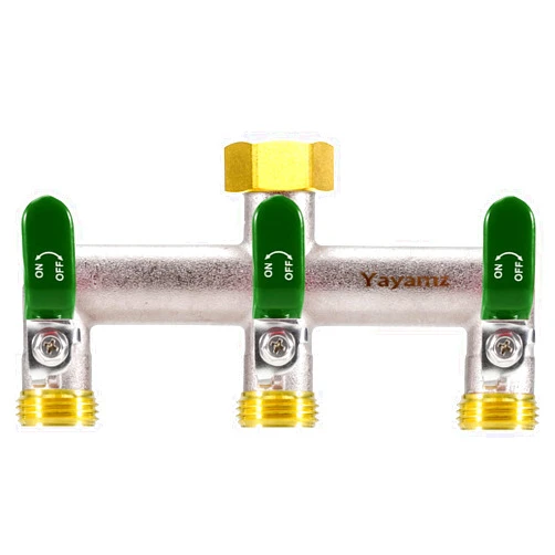 Yayamz 3 Way Garden Hose Splitter, Heavy Duty Brass Nickel Plated Rust Resistant Faucet Manifold, 3/4