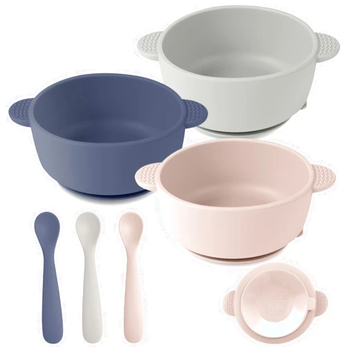 Eascrozn Silicone Baby Feeding Set, 3 Pack Baby Bowls with Suction and 3 Pack Baby Spoons for Babies Toddlers Kids, BPA Free, Baby Utensils Feeding Supplies, Microwave and Dishwasher Safe