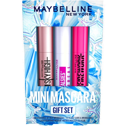 Maybelline Mascara Makeup Gift Set, Includes 3 Mini Mascara Formulas, Mini Sky High Mascara, Mini Surreal Mascara and Mini Firework Mascara, Very Black, 1 Kit