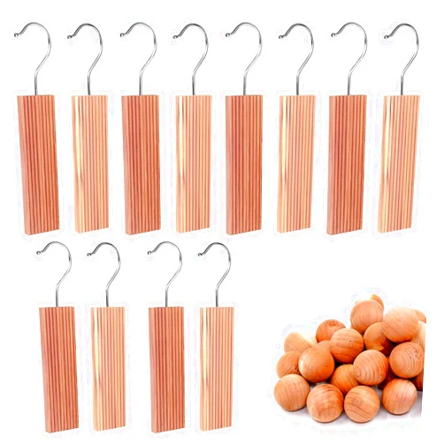 CEDAR HOME Cedar Hyde Cedar Blocks for Clothes Storage | Cedar Hang Ups & Cedar Balls | Clothes Protection & Deodorizer | 22 Pieces, 12 Cedar Hang Ups & Bonus 10 Cedar Balls | U.S.A Seller