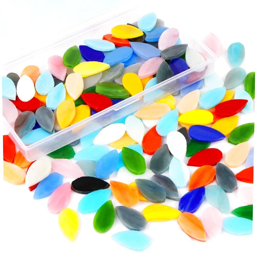 Aunifun Flat Glass Mosaic Tiles, 150 pcs Stained Glass Mosaic, Waterdrop Gems for Home Decoration DIY Crafts
