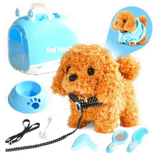 Nuheby Walking Dog Toy for Kids with Leash, Realistic Toys for Girls Boys Toddler Toys, Barking Wagging Tail Interactive Dog Plush with Cute Cloak,Puppy Pet Care Gifts for Girls 3 4 5 Year Old Boys