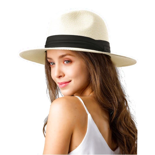 FURTALK Womens Mens Wide Brim Straw Panama Hat Fedora Summer Beach Sun Hats UPF Straw Hat for Women