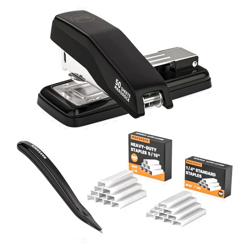 Marsrock Desktop Stapler, Swing-Arm Swivel Stapler, 50 Sheet Capacity, 2000 Staples and Staple Remover, Rotatable Heavy Duty Staplers for Office, Home, Classroom, Booklet, Book Binding,Black