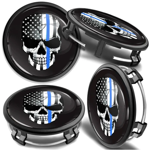 BiomarLabs 4 x 75mm Wheel Centre Alloy Hub Center Caps Compatible for Mercedes Benz Part Number B66470207 / B66470200 Hubcaps US Flag Skull CM 54