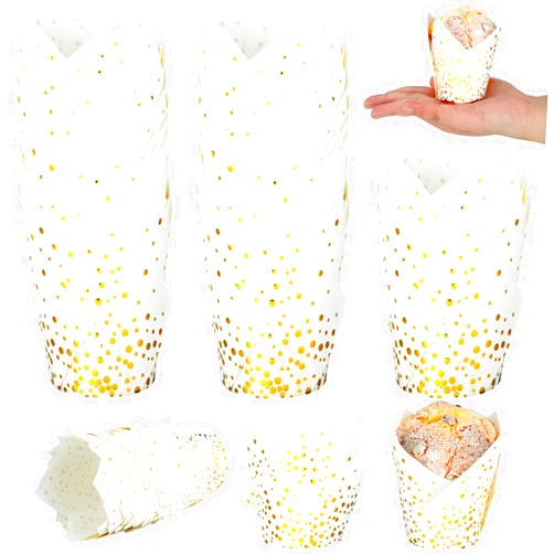 Gerrii 200 Pcs Gold Polka Dot Tulip Cupcake Liners Paper Mini Baking Cups Cupcake Wrappers Muffin Liners for Wedding Tea Party Bridal Baby Shower Decoration