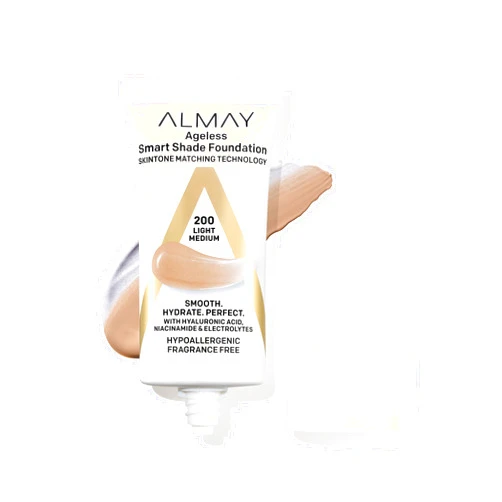 Almay Anti-Aging Foundation by Almay, Smart Shade Face Makeup with Hyaluronic Acid, Niacinamide, Vitamin C & E, Hypoallergenic-Fragrance Free, 200 Light Medium, 1 Fl Oz (Pack of 1)