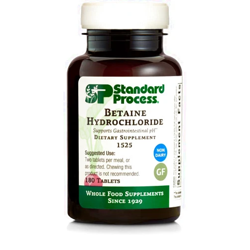 Standard Process Inc. Betaine Hydrochloride - Whole Food GI and Digestive Health Supplement with Magnesium Citrate, Betaine HCl, Ammonium Chloride, Pepsin - 180 Tablets