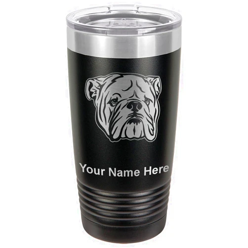 LaserGram 20oz Vacuum Insulated Tumbler Mug, Bulldog, Personalized Engraving Included (Black)