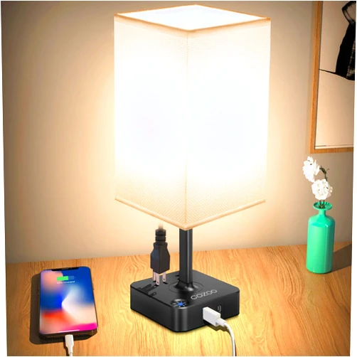 Cozoo Table Lamp Dimmable cozoo USB Bedside Table Desk Lamp with 2 USB Charging Port(A+C) 2 Outlet,Nightstand Lamp with Charger Base White Fabric Shade,LED Touch Lamp for Bedroom/LivingRoom/Dorm/Home Office