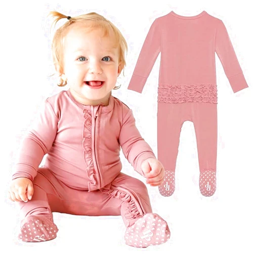 Posh Peanut Footie Pajamas for Baby Girls – Sleepers in Viscose from Bamboo with 2-Way Zipper & Ruffle Trim