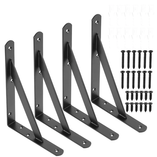 BJBJJIU 4 Pcs Heavy Duty Shelf Brackets for Wall Brackets for Shelves, Black Metal Floating Shelf Brackets, Triangle Shelving Brackets, Angle Shelf Support Brackets for Shelves (black8x6x0.98inch)