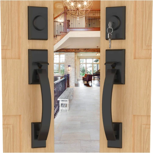 goldenwarm Double Front Door Lock Set, Black Double Door Handle with Dummy, Double Front Door Hardware Set with Reversible Handle Lever, Matte Black Double Entry Door Lock Set