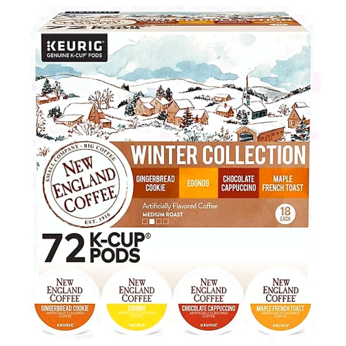 Generic New England Coffee Winter Collection Variety Pack Keurig K-Cup Pods: Flavors Gingerbread Cookie, Eggnog, Maple French Toast and Chocolate Cappuccino, 72-Count