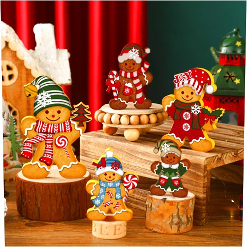 Soaoo 5 Pcs Christmas Gingerbread Man Decor Wood Gingerbread Sign Xmas Table Centerpieces Rustic Vintage Gingerbread Figurine Wooden Christmas Ornaments for Fireplace Holiday Indoor Farmhouse Party