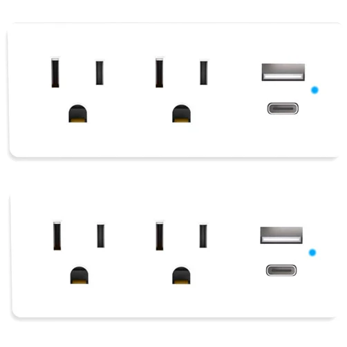 CIAO TECH Multi Plug Wall Outlet Surge Protector with USB Ports - 2 Outlet Extender with 2 USB Ports (1 USB-C) - 300J Power Strip with Adapter Spaced Outlets for Home, Travel, Office (White) 2 Pack