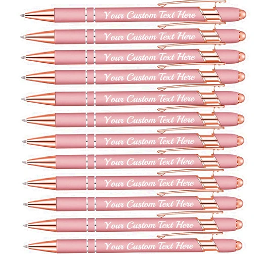 ABIsedrin Personalized Pens Rose Gold in Bulk with Stylus Tip, Custom Engraving Pens, Soft Touch Ballpoint Pen with Name - Free Personalization Black Ink- for Christmas, Anniversary, Graduation, Office, Memory