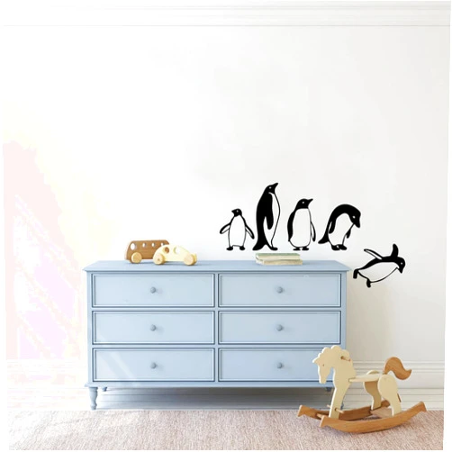 ZzMY Cute Penguins Wall Decals Removable Vinyl Wall Stickers for Living Room Kitchen Bedroom Home Decor Art Y74 (Black)