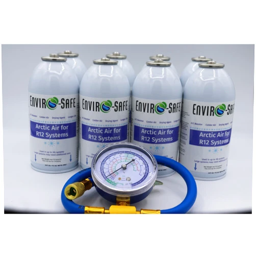 Generic Arctic Air for R12 w/Charging Hose (6 Can Kit with Gauge), Green, ES12AH3