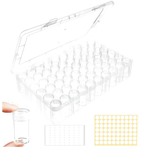 Notgia 1pack 60 Grids Bead Organizer and Storage Diamond Painting Containers Portable Plastic Case Box Arts Crafts Storage for Seeds Beads Sewing Cosmetic Nail Glitter Powder Small Parts Rhinestones