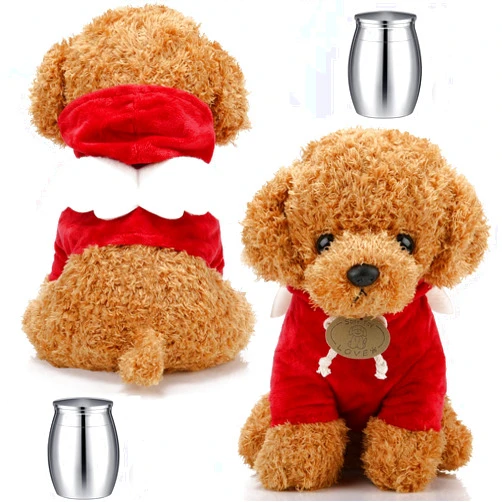 Shappy 2 Set Cremation Stuffed Animal for Ashes Small Keepsake Urn with Spoon Angel and Wing Mini Urns for Human or Pet Ashes Memorial Ashes Holder for Remember Loss of Loved One(Light Brown, Dog)
