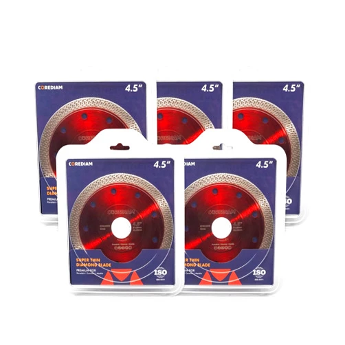 COREDIAM 5PCS 4.5 Inch Diamond Blade, Super Thin Diamond K Turbo Blade for Cutting Porcelain and Ceramic Tile, Marble, 7/8”- 5/8” Arbor, Wet/Dry Cutting (4.5”)