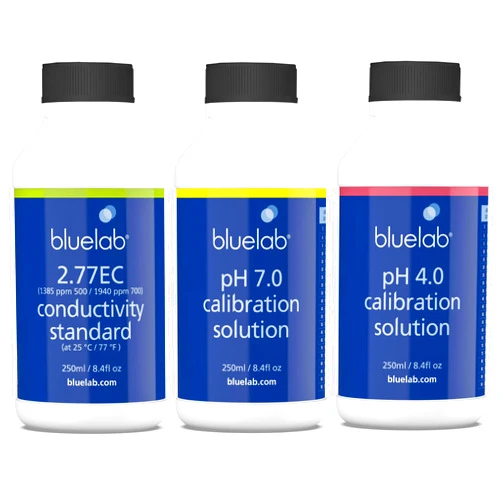 BlueLab 2.77EC Conductivity Solution, PH 7.0, and PH 4.0 Calibration Solution Set 250 Milliliters