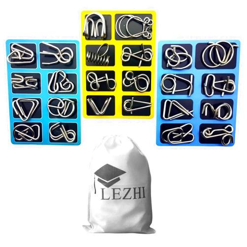AIWAN LEZHI IQ Toys, Metal IQ Puzzle Set of 24, IQ Test Mind Game Toys Brain Teaser Metal Wire Puzzles Magic Trick Toy