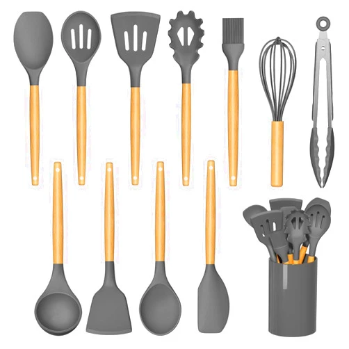 JOFULBOND Silicone Cooking Utensils Set For Kitchen, Spoons Spatula Spatulas Accessories, Baking Heat Resistant Cookware De Home, Rubber New Apartment Decor, Plastic Nonstick Turner Tool (grey)