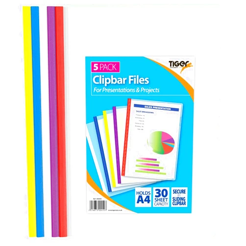Tiger A4 clipbar presentation slidebinder files - pack of 5