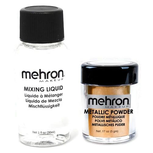 Mehron Makeup Metallic Powder (.17 Ounce) with Mixing Liquid (1 oz) (GOLD)