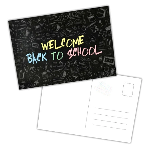 Mie Creations 50 Welcome Back to School Postcards for Students, 4x6 inch Welcome to My Class Post Cards from Teachers for Students, Kids of Pre K, 1st, 2nd, 3rd Grade, Kindergarten-Blackboard Chalk