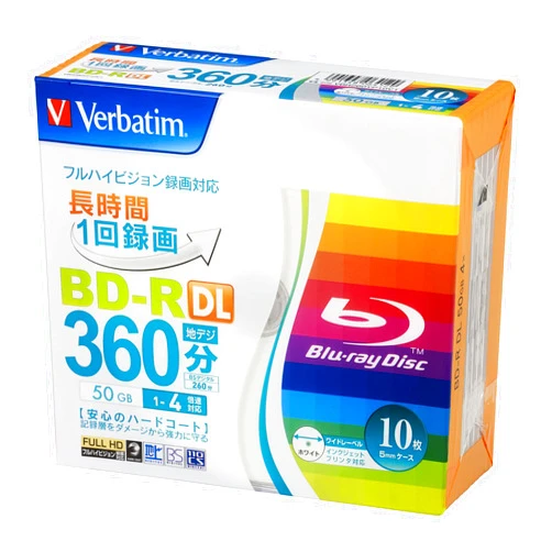 Verbatim VBR260YP10V1 Verbatim Single Recording Blu-ray Disc BD-R DL, 50 GB, 10 Pieces, White Printerable, Double Layer on One Side, 1-4x Speed
