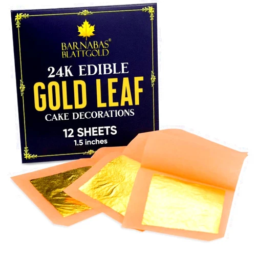 BARNABAS BLATTGOLD Edible Gold Leaf 24K by Barnabas Blattgold - Cake Decorations, Loose Gold Leaf Sheets for Cupcakes, 1.5 inches, Book of 12 Gold Foil Sheets
