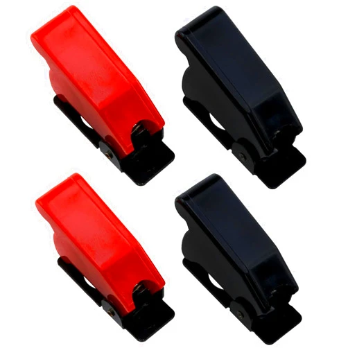 Fengxiaomin 4PCS Toggle Switch Covers - Plastic Dustproof & Waterproof Flip Covers for Protective Switches - 12mm Mounting Diameter (Black, Red)