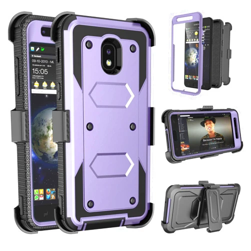 Tinysaturn Galaxy J7 2018 Case, Samsung Crown/Refine/Star/V/Aero/Aura Case With Built-in Screen Protector, Belt Clip Holster, Kickstand, Heavy Duty Shockproof Rugged Cover, Lilac