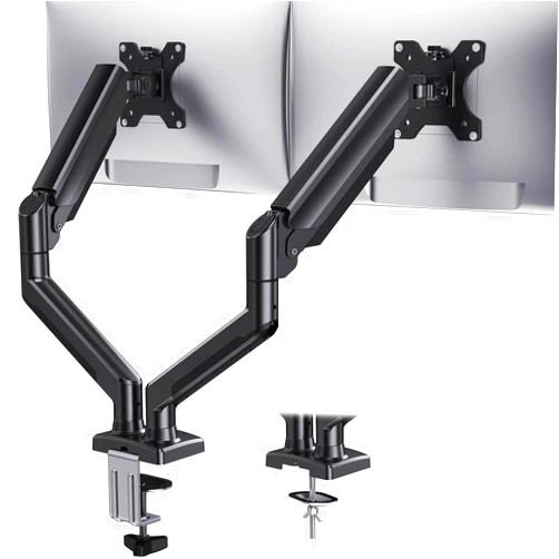 HUANUO Dual Monitor Mount for 2 Monitors up to 32 inches, Each Arm Holds Max 22lbs, Dual Monitor Stand with Advanced System, Height-Adjustable/Tilt/Swivel/Rotate, VESA Standard 75mm or 100mm